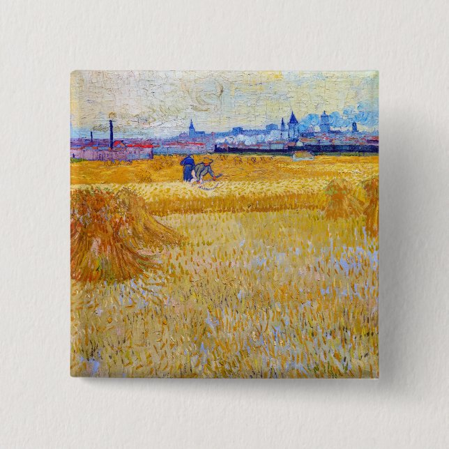 Bóton Quadrado 5.08cm Vincent van Gogh - Os Harvesters (Frente)