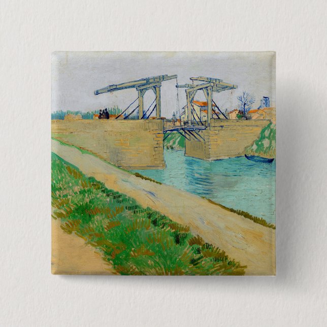 Bóton Quadrado 5.08cm Vincent van Gogh - Ponte Langlois em Arles #2 (Frente)