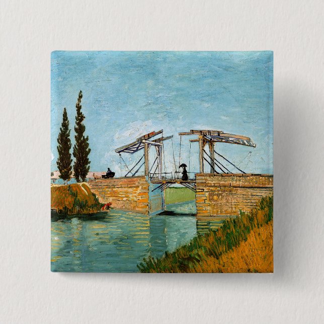 Bóton Quadrado 5.08cm Vincent van Gogh - Ponte Langlois em Arles #3 (Frente)