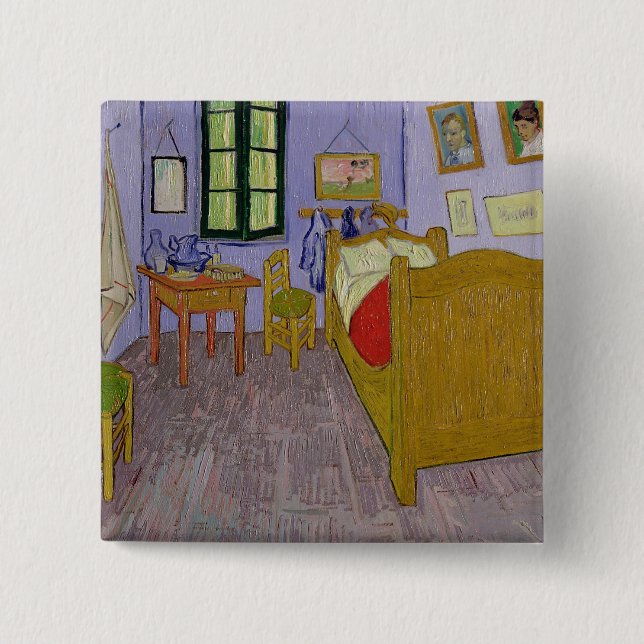 Bóton Quadrado 5.08cm Vincent van Gogh quarto de | Van Gogh em Arles (Frente)