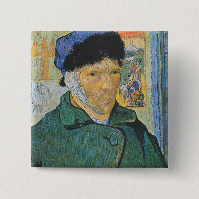 Bóton Quadrado 5.08cm Vincent van Gogh - retrato de auto (Frente)