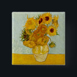 Bóton Quadrado 5.08cm Vincent Van Gogh Sunflower<br><div class="desc">O Vase de Vincent Van Gogh com 12 Girassóis apresenta uma obra-prima Van Gogh.</div>