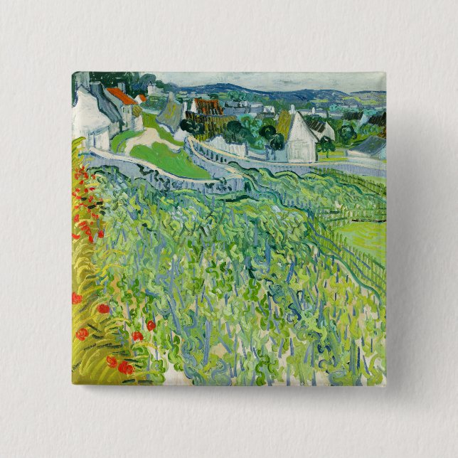 Bóton Quadrado 5.08cm Vincent van Gogh - Vineyards em Auvers (Frente)