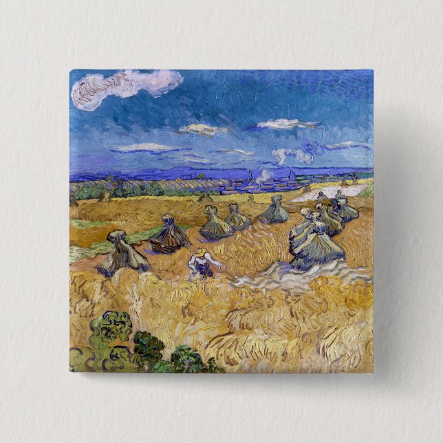 Bóton Quadrado 5.08cm Vincent van Gogh - Wheat Stacks with Reapers (Frente)