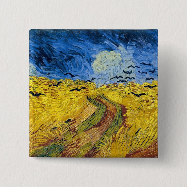 Bóton Quadrado 5.08cm Vincent van Gogh - Wheatfield com Crows (Frente)