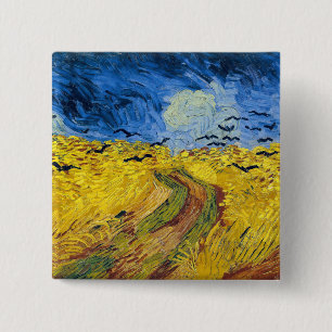 Bóton Quadrado 5.08cm Vincent van Gogh - Wheatfield com Crows