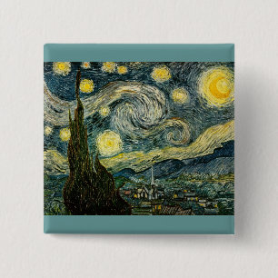 Bóton Quadrado 5.08cm Vincent van Gogh's The Starry Night (1889)