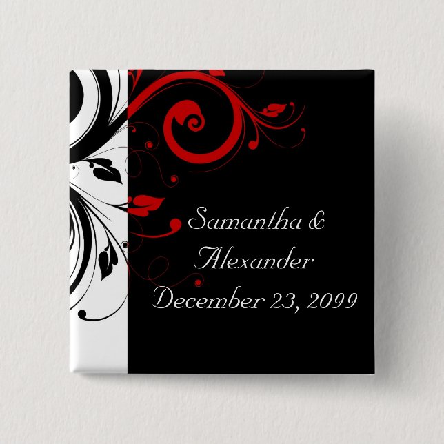 Bóton Quadrado 5.08cm Vinhas Negras e Vermelhas (Frente)