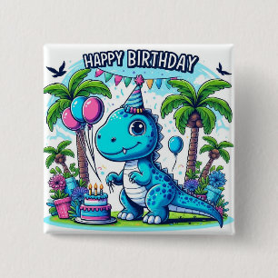 Bóton Quadrado 5.08cm vinheta de aniversário de dinossauros, festa de di