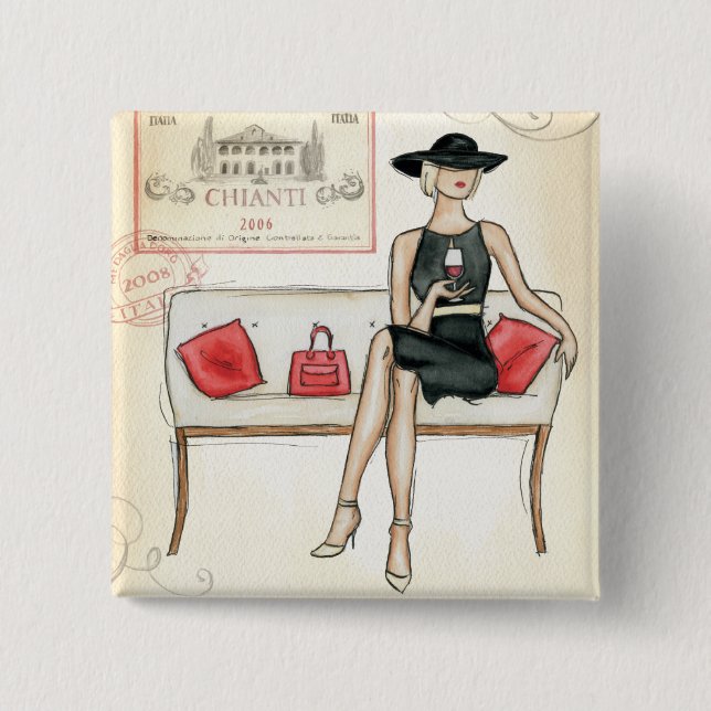Bóton Quadrado 5.08cm Vinho tinto do bebendo da mulher (Frente)