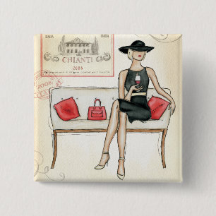 Bóton Quadrado 5.08cm Vinho tinto do bebendo da mulher