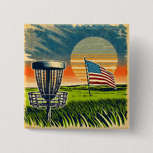 Bóton Quadrado 5.08cm Vintage American Flag Disk Golf Vintage Sun