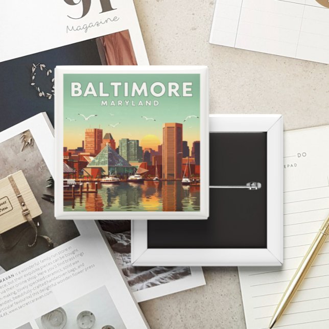 Bóton Quadrado 5.08cm Vintage Baltimore Maryland (Criador carregado)