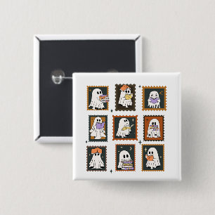 Bóton Quadrado 5.08cm Vintage Bookworm Ghosts Stamps Halloween