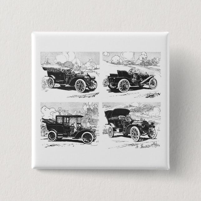 Bóton Quadrado 5.08cm Vintage cars button (Frente)