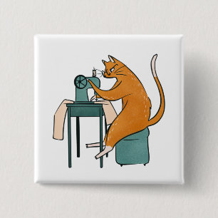 Bóton Quadrado 5.08cm Vintage Cat Sewing