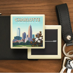 Bóton Quadrado 5.08cm Vintage Charlotte Carolina do Norte