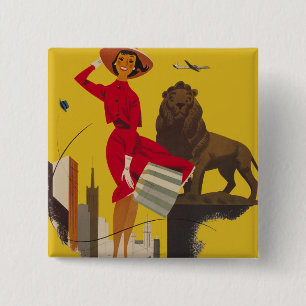 Bóton Quadrado 5.08cm Vintage Chicago EUA Air Viagem Advertisement