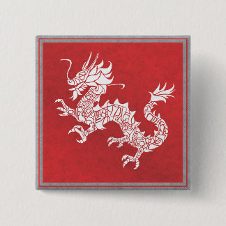 Bóton Quadrado 5.08cm Vintage Chinês Dragão Tribal Emblem Red