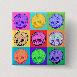 Bóton Quadrado 5.08cm Vintage Creepy Jack-O-Lantern Colorido Pop