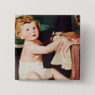 Bóton Quadrado 5.08cm Vintage Cute Toddler Brincando com Roupas