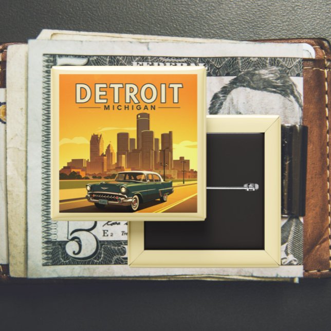 Bóton Quadrado 5.08cm Vintage Detroit Michigan (Criador carregado)