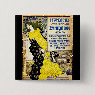 Bóton Quadrado 5.08cm Vintage: Exposição Internacional de Madrid, 1893