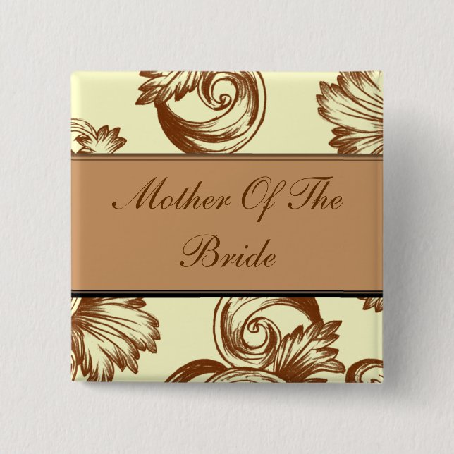 Bóton Quadrado 5.08cm Vintage Flourish (Castanho claro) (Frente)