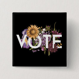 Bóton Quadrado 5.08cm Vintage girassol Floral Elegante Feminina Vai Vota