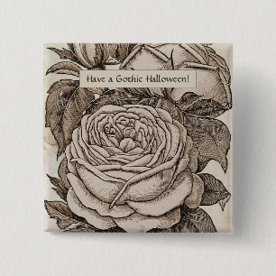 Bóton Quadrado 5.08cm Vintage Halloween Rosa gótica vitoriana em Sepia