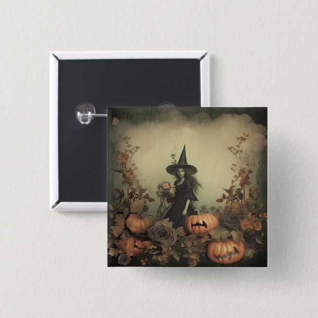 Bóton Quadrado 5.08cm Vintage Halloween Witchcraft (3) (Frente & Verso)