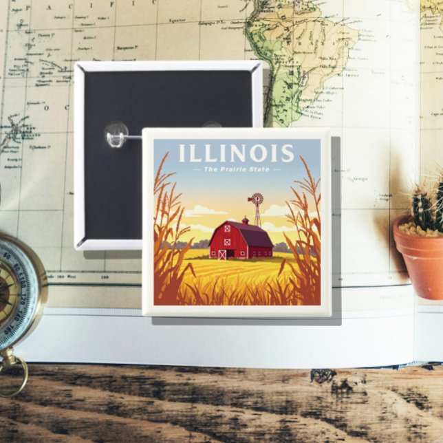 Bóton Quadrado 5.08cm Vintage Illinois (Criador carregado)