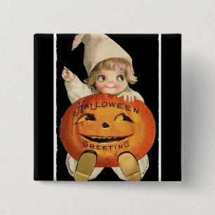 Bóton Quadrado 5.08cm Vintage Little Girl Big Halloween Pumpkin Square
