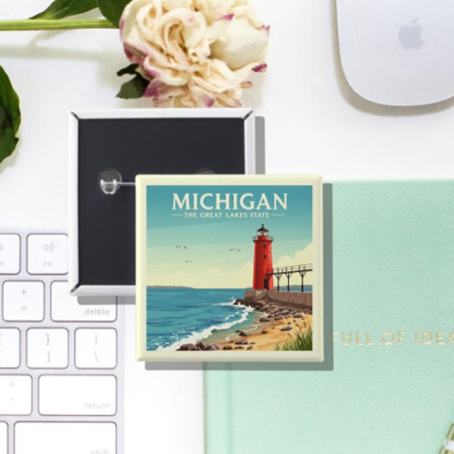 Bóton Quadrado 5.08cm Vintage Michigan (Criador carregado)