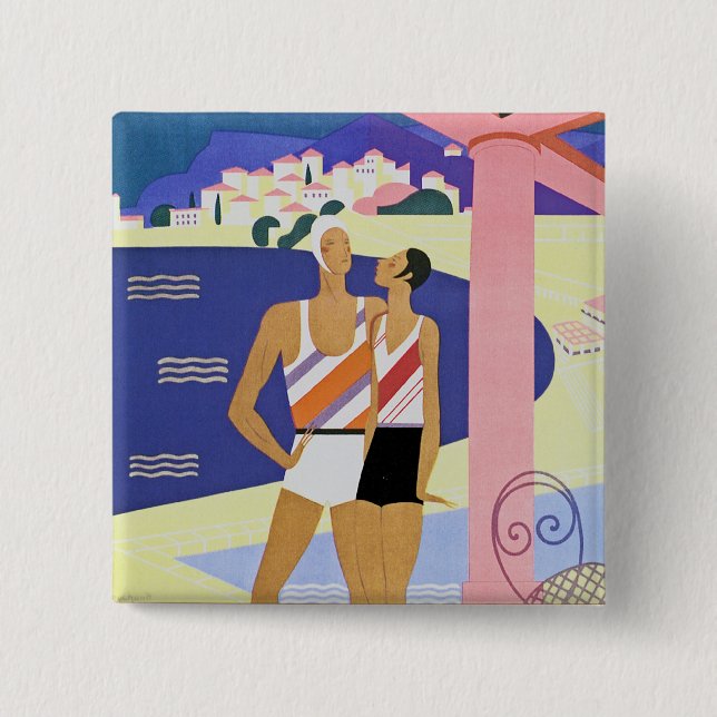 Bóton Quadrado 5.08cm Vintage Monte Carlo Beach (Frente)