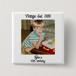 Bóton Quadrado 5.08cm Vintage Photo Birthday Personalized