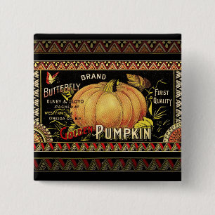 Bóton Quadrado 5.08cm Vintage Pumpkin Label Art Butterfly Marca
