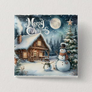 Bóton Quadrado 5.08cm Vintage/Rustic/Snowman/Natal