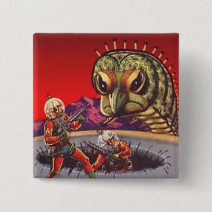 Bóton Quadrado 5.08cm Vintage Science Fiction Giant Centipede Insect War