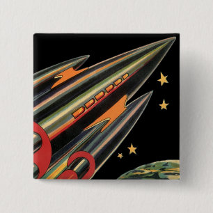 Bóton Quadrado 5.08cm Vintage Science Fiction Roket Ship by Space Stars