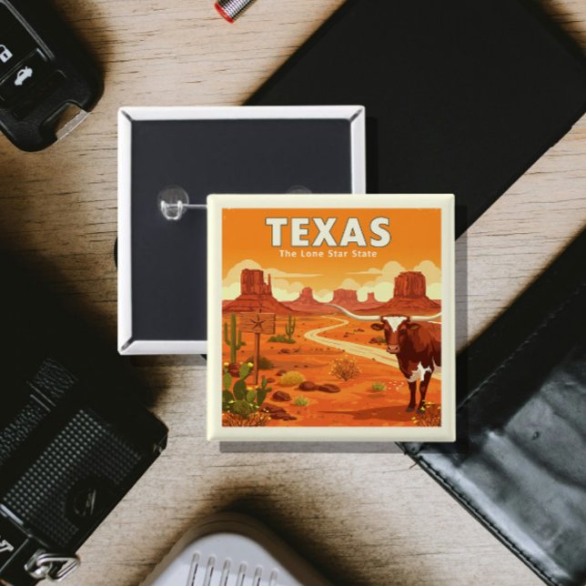 Bóton Quadrado 5.08cm Vintage Texas (Criador carregado)