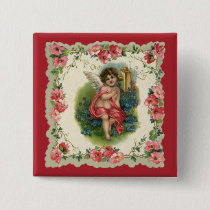 Bóton Quadrado 5.08cm Vintage Victorian Dia de os namorados Cherub ao te
