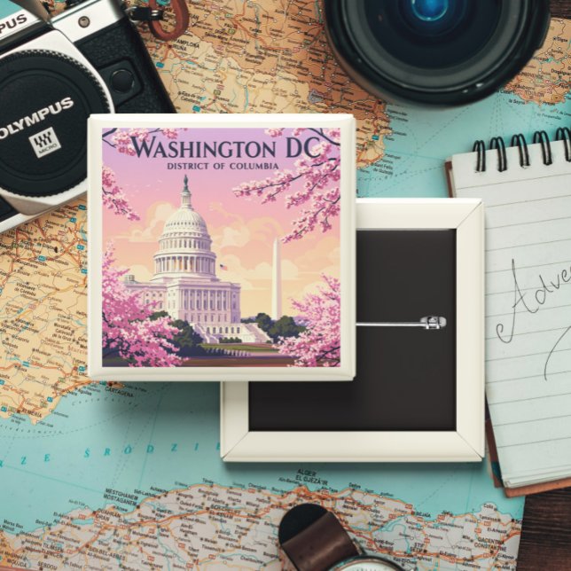 Bóton Quadrado 5.08cm Vintage Washington D.C. (Criador carregado)