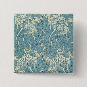 Bóton Quadrado 5.08cm Vintage William Morris Tulip Floral Design