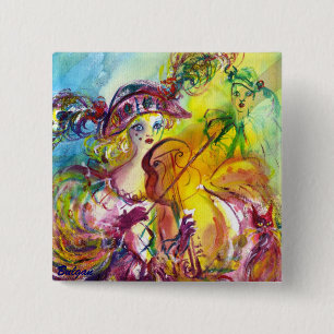 Bóton Quadrado 5.08cm VIOLINISTA de ARLECCHINA/noite Venetian do