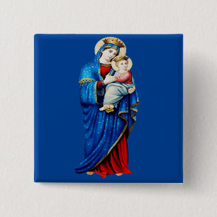 Bóton Quadrado 5.08cm Virgem Maria com Menino Jesus