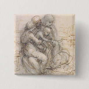 Bóton Quadrado 5.08cm Virgin e criança com St Anne, c.1501-10 (caneta e