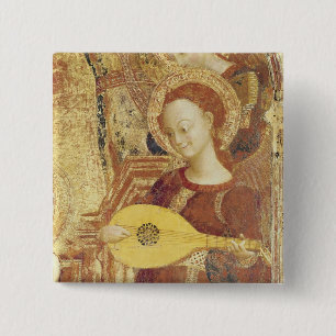 Bóton Quadrado 5.08cm Virgin e criança Enthroned com seis anjos