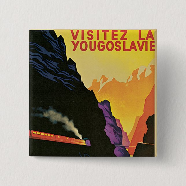 Bóton Quadrado 5.08cm Visitez La Yougoslavie (Frente)