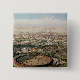 Bóton Quadrado 5.08cm Vista aérea de Madrid da plaza de Toros